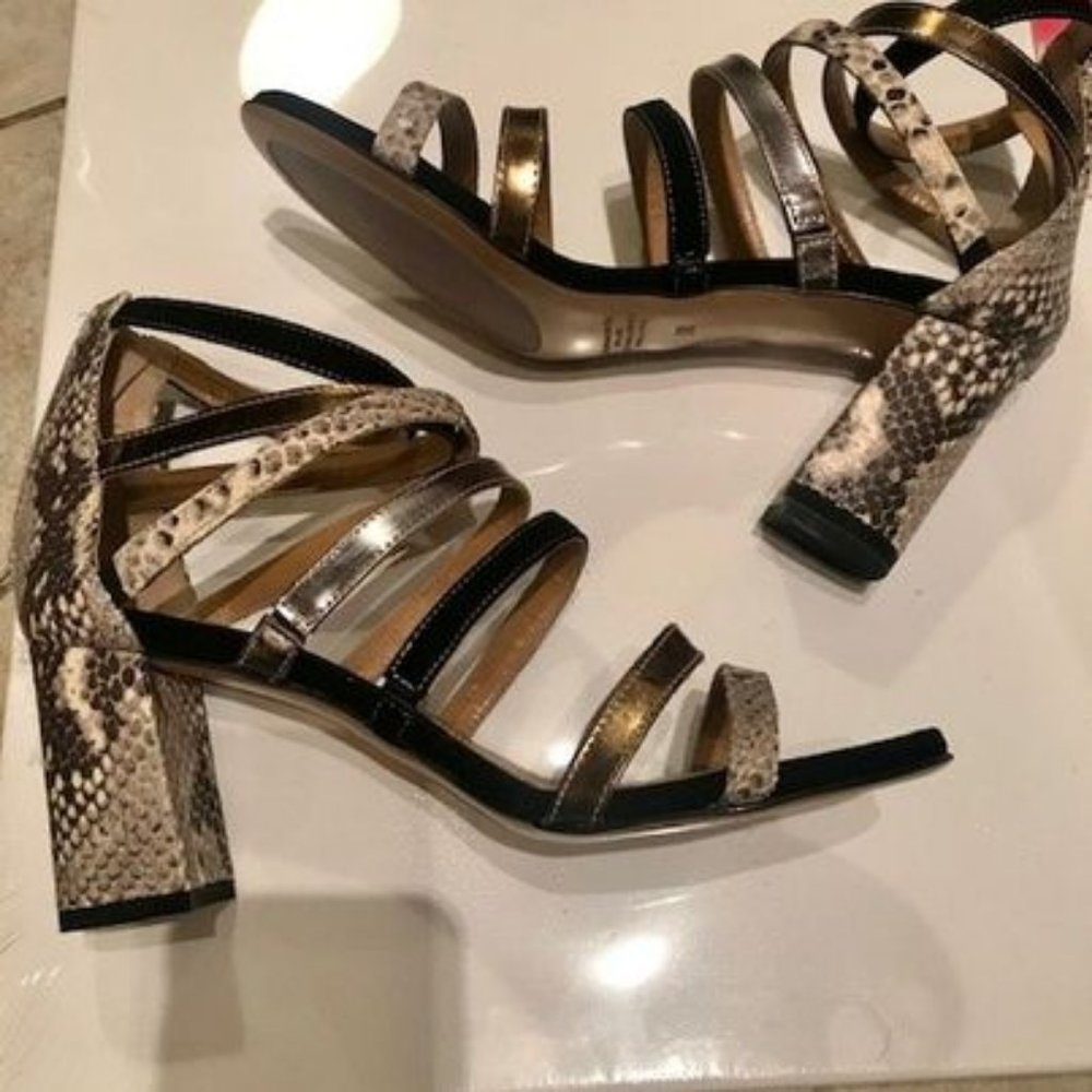 Black and metalic Leather strappy heels